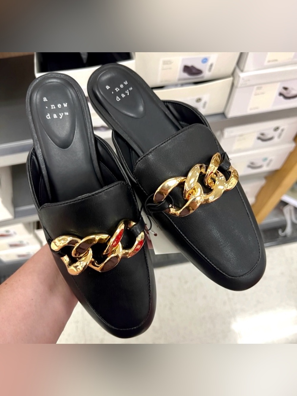Target a new day Kiki Black Slip-On Mules with Gold Chain Accent